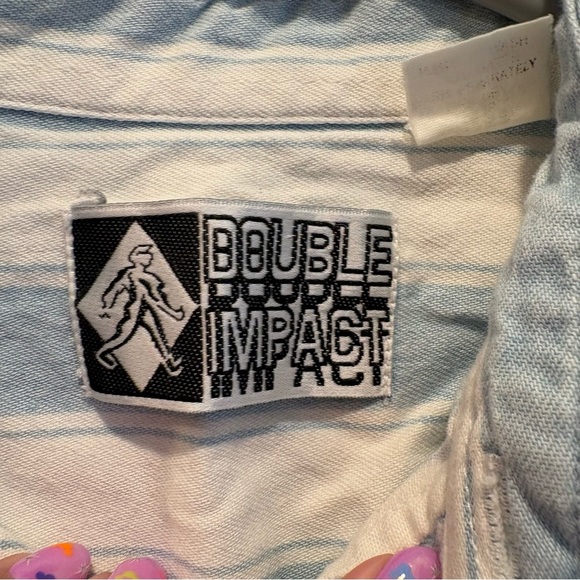 Vintage Blue & White Double Impact Striped Denim Like Button Down - Size Medium - Picture 2 of 6